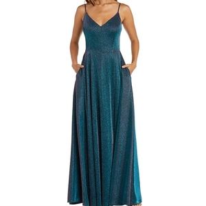 Morgan & Co.Sleeveless Spaghetti Strap V-Neck Sherri Shine Glitter Hidden Pocket